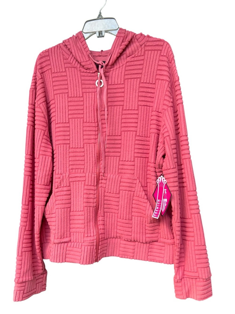 Love Hoodie Full Zip 3X Geometric Ribbed Chenille Inspired Mauve Pink